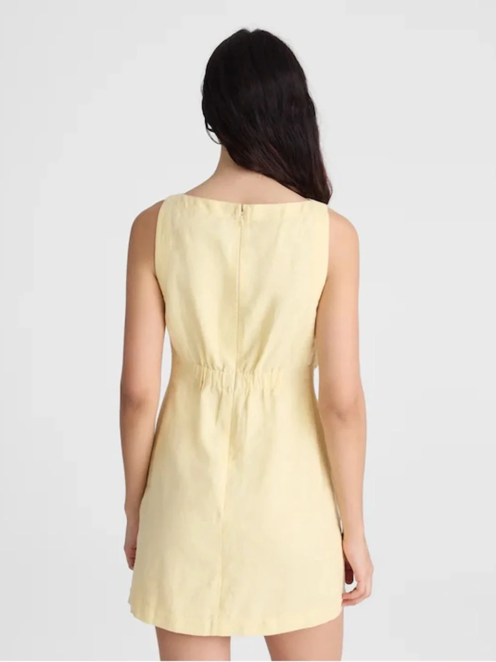NWT MADEWELL Boatneck Shirred Mini Dress 100% Linen Candlelight 8 Butter Yellow - Picture 12 of 15
